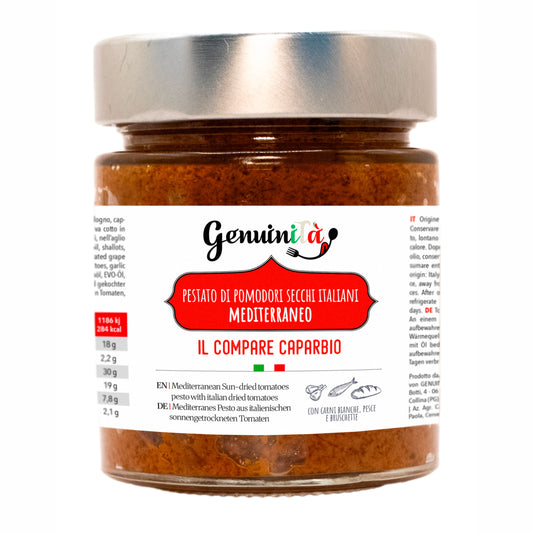 GENUINITA'  IL COMPARE CAPARBIO - Sun-dried tomatoes pesto with oregano - 156 ml jar